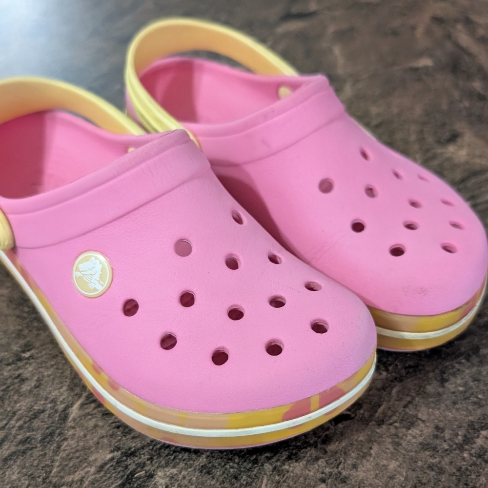 CROCS Kids Pink and Yellow Sandals